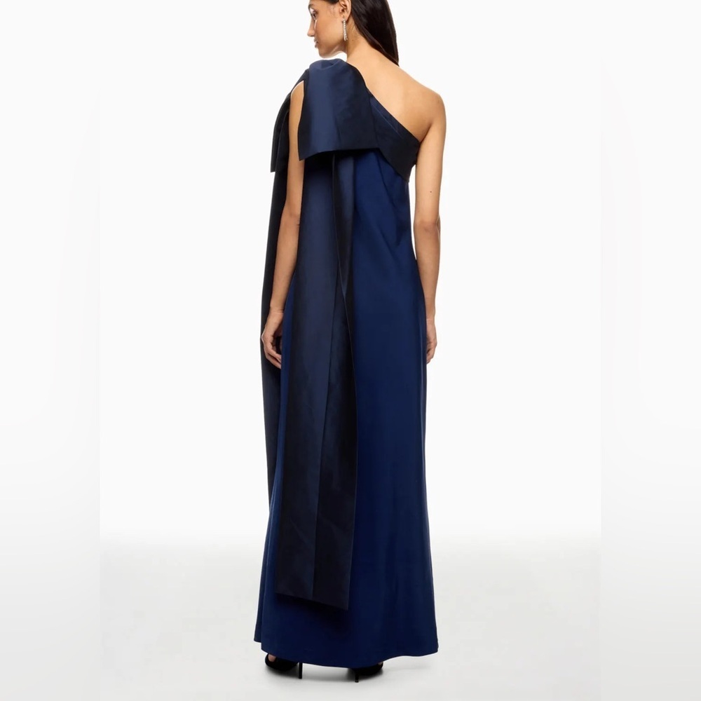 NWT Bernadette Adrian One Shoulder Navy Maxi Gown 36 Statement Bow Evening Dress - Picture 8 of 10